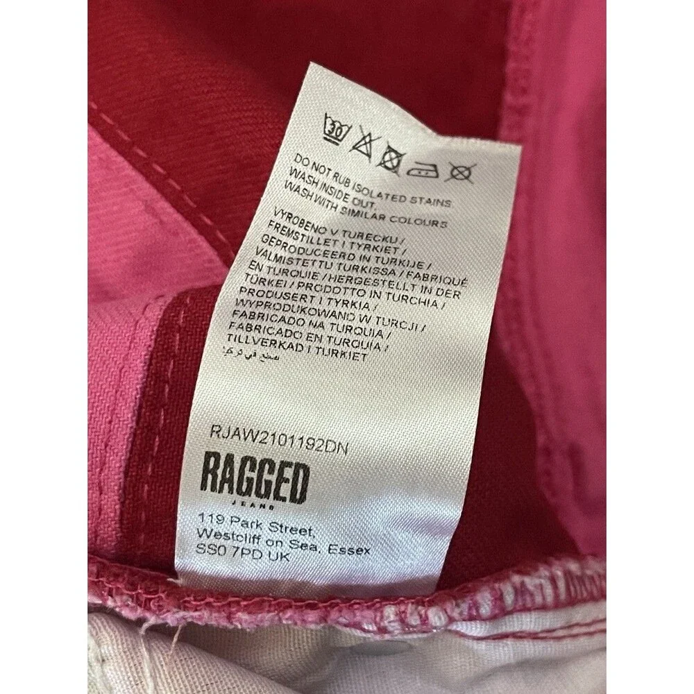 The Ragged Priest Muse Checkered Jeans Patchwork Pink Red Size 32 Raw Edges